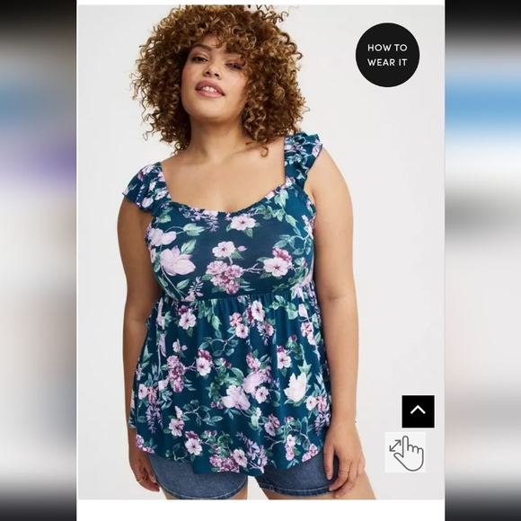 Torrid Blue Ruffled Sleeveless Tank Top - Picture 2 of 11